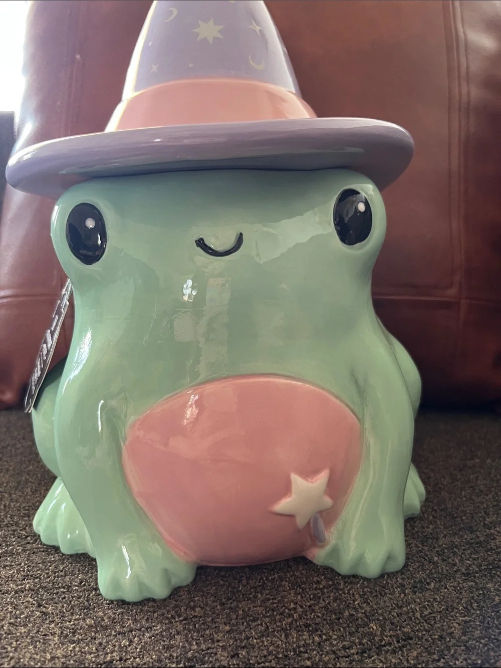 Halloween Whimsical Mint Witch Frog Cookie Jar